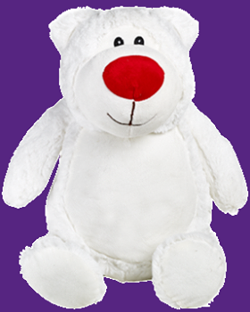 Waffles the White Bear with the big red nose